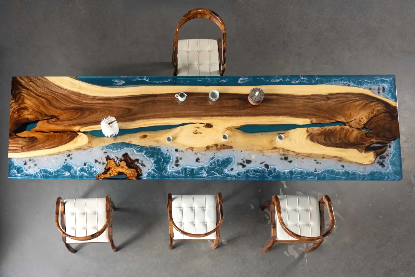 Luxury Walnut Wood & Ocean Resin River Dining Table - 400cm Extra Large Conference Table for Home & Office