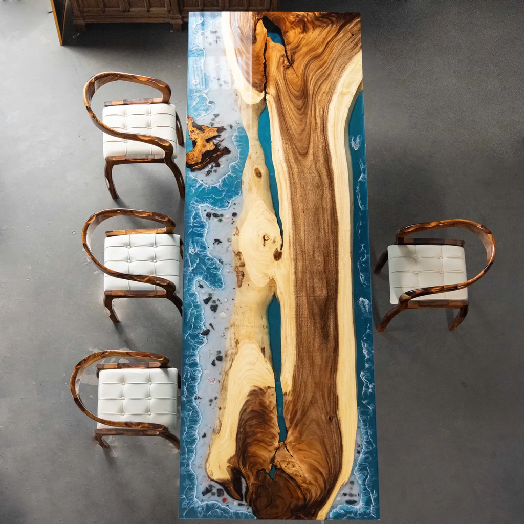 Luxury Walnut Wood & Ocean Resin River Dining Table - 400cm Extra Large Conference Table for Home & Office