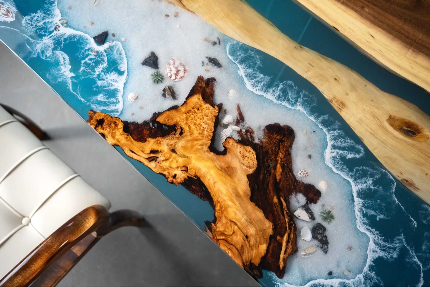 Luxury Walnut Wood & Ocean Resin River Dining Table - 400cm Extra Large Conference Table for Home & Office