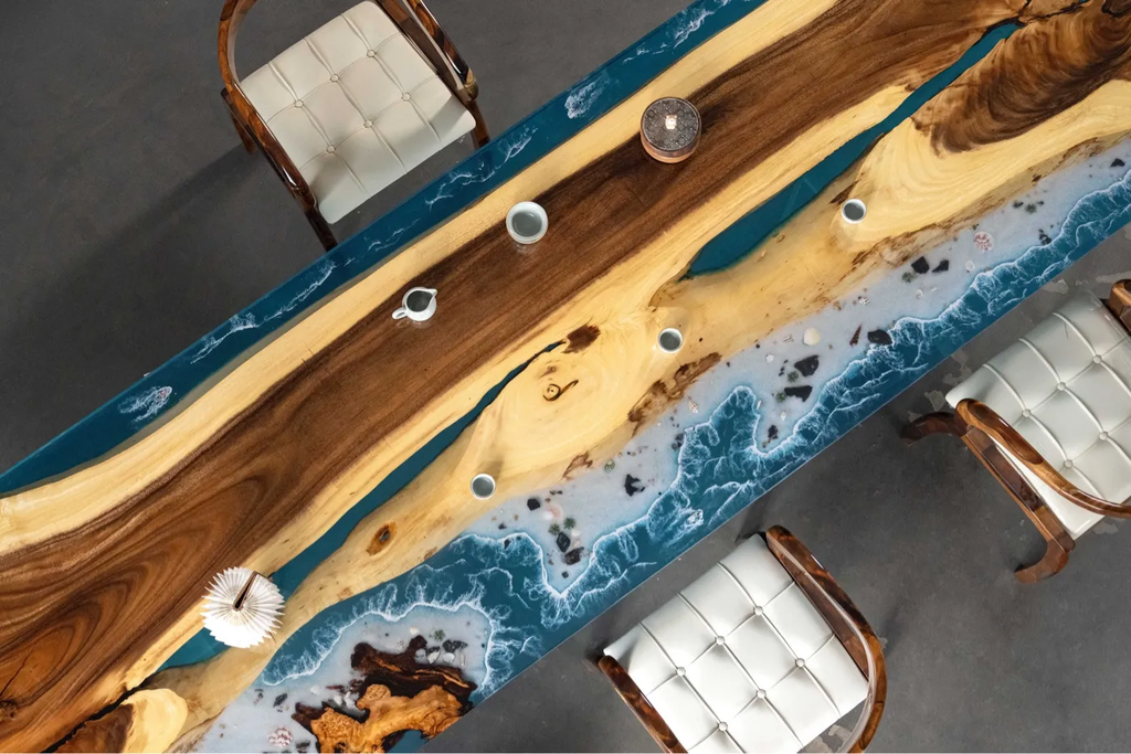 Luxury Walnut Wood & Ocean Resin River Dining Table - 400cm Extra Large Conference Table for Home & Office