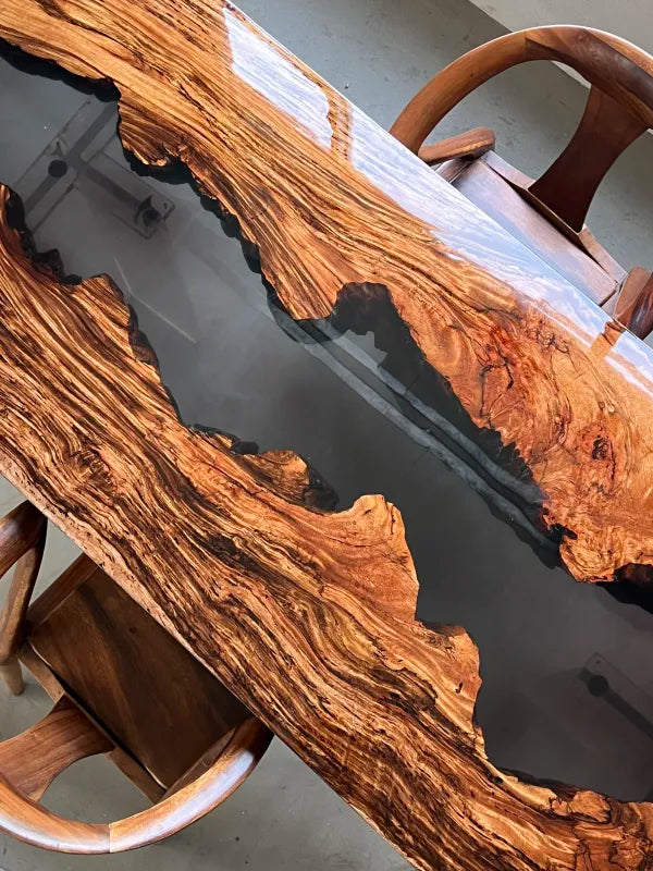 Wujin Wood Black Epoxy River Dining Table | Live Edge Slab Table
