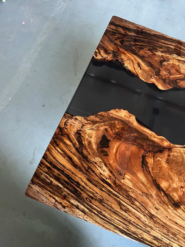 Wujin Wood Black Epoxy River Dining Table | Live Edge Slab Table