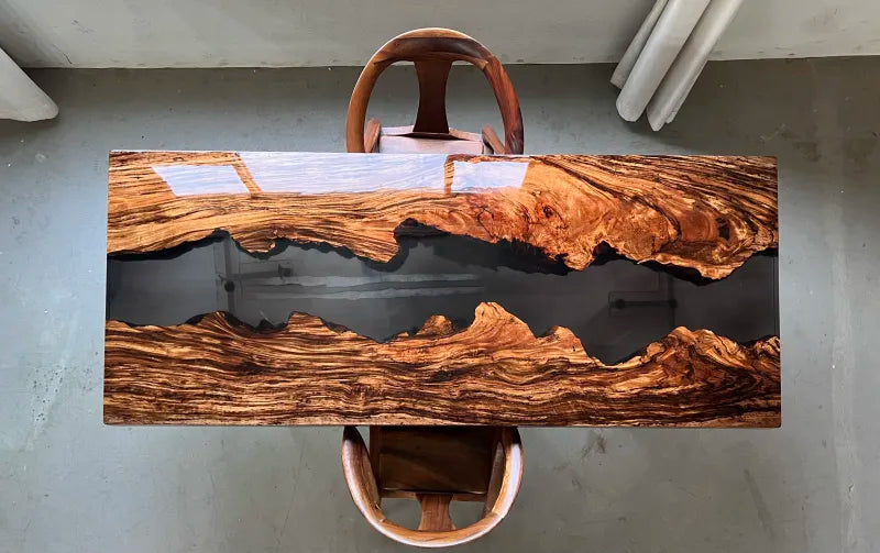 Wujin Wood Black Epoxy River Dining Table | Live Edge Slab Table