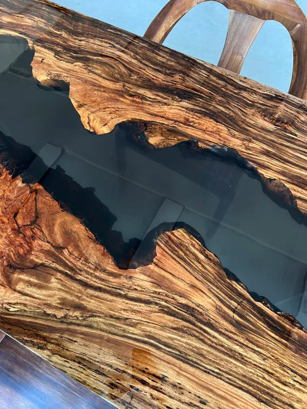 Wujin Wood Black Epoxy River Dining Table | Live Edge Slab Table