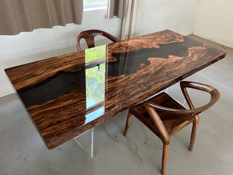 Wujin Wood Black Epoxy River Dining Table | Live Edge Slab Table