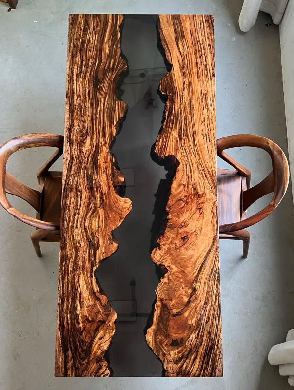 Wujin Wood Black Epoxy River Dining Table | Live Edge Slab Table