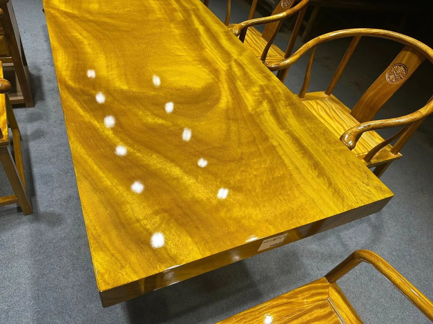 Golden-Thread Phoebe (Jin-si Nanmu) Live-Edge Slab Tea Table(suitable for tea ceremonies, dining, or coffee) — Solid Wood, Stainless Steel Base Included