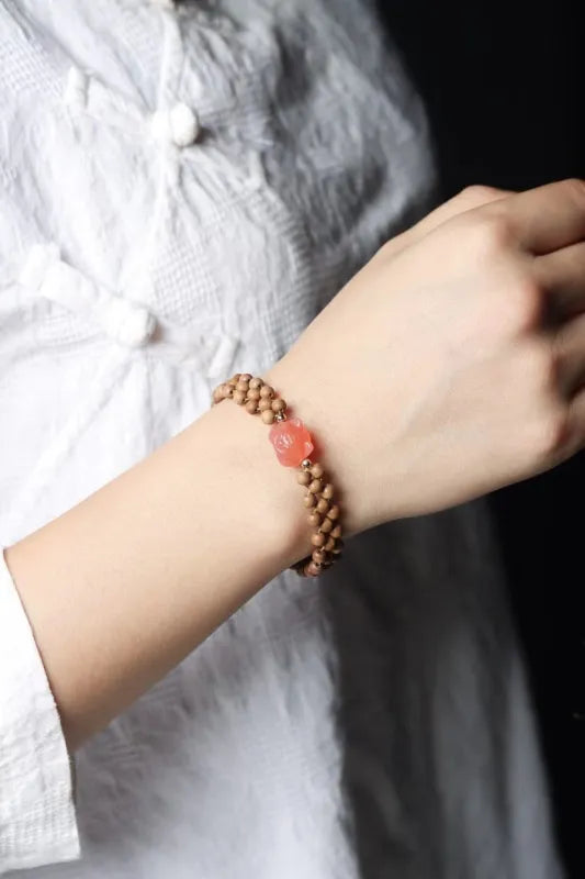 Natural Indian Mysore Old Sandalwood Bracelet for Women, Genuine Old Stock Sandalwood Beads, Single or Multi-Row Prayer Beads Necklace