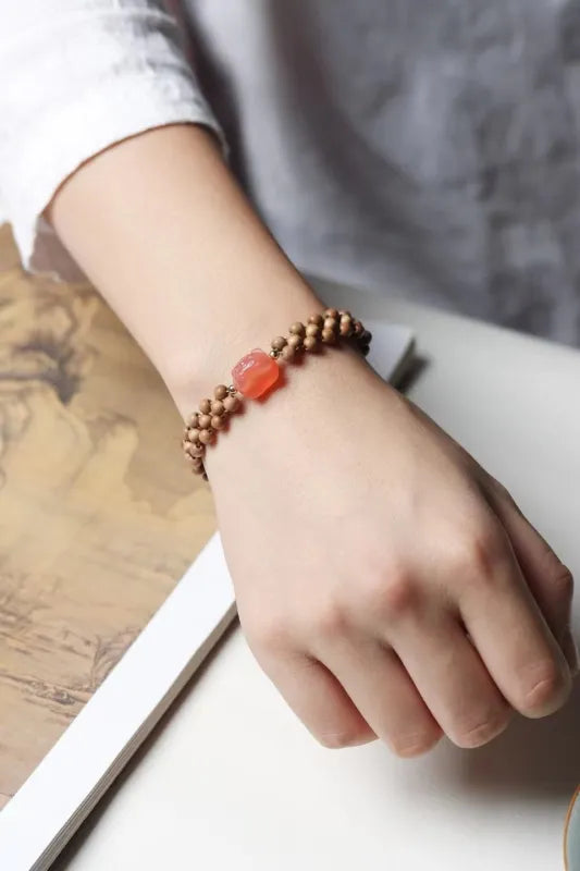 Natural Indian Mysore Old Sandalwood Bracelet for Women, Genuine Old Stock Sandalwood Beads, Single or Multi-Row Prayer Beads Necklace