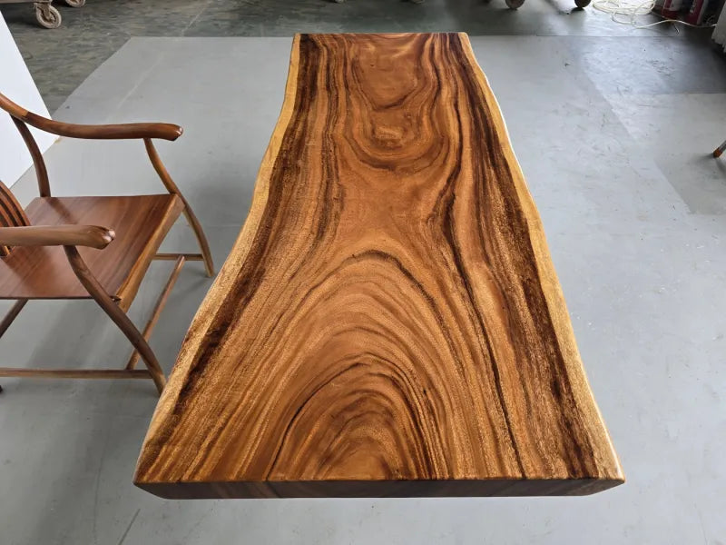 Live Edge South American Walnut Slab Table | 200×70-75cm | Natural Edge Solid Wood Dining Table | Free Stainless Steel Base Included