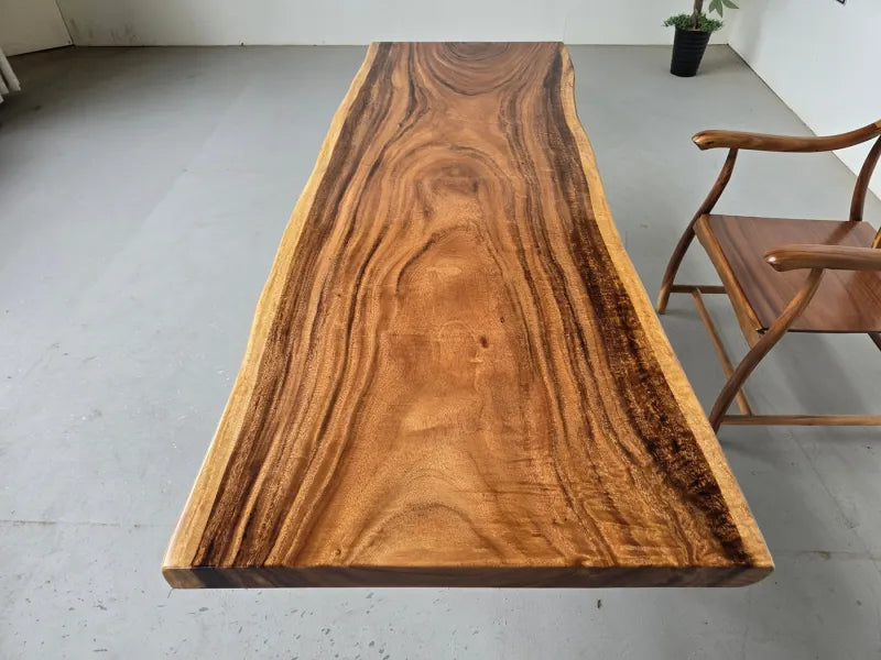 Live Edge South American Walnut Slab Table | 200×70-75cm | Natural Edge Solid Wood Dining Table | Free Stainless Steel Base Included
