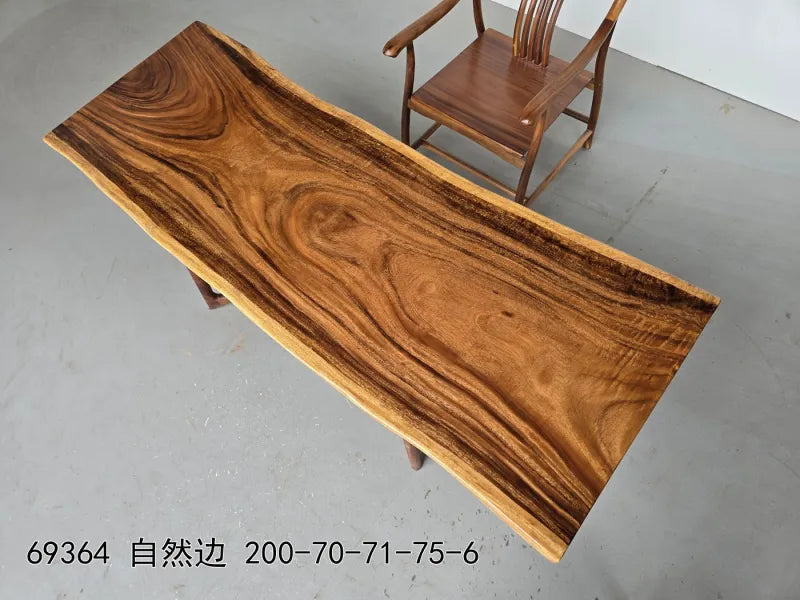 Live Edge South American Walnut Slab Table | 200×70-75cm | Natural Edge Solid Wood Dining Table | Free Stainless Steel Base Included