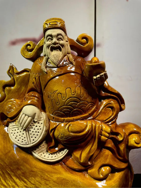 Caishen – The God of Wealth | Hand-Carved Solid Wood Sculpture