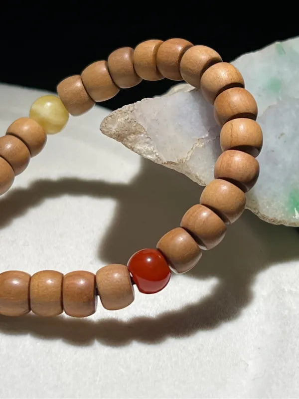 Natural Old Mountain Sandalwood Old Type Bucket Bead Single Circle Hand String for Men and Women Sandalwood Wooden Transport Bead Antique Play Bracelet
