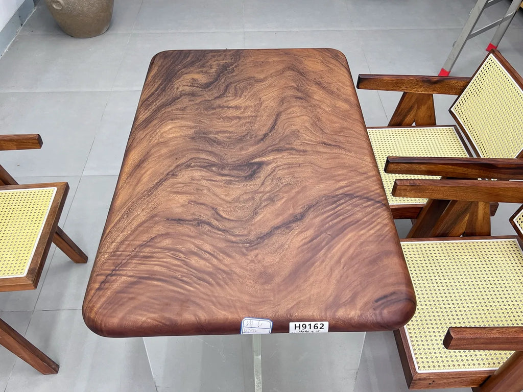 Pebble Live Edge Suar Wood Slab Table | Handcrafted South American Walnut Dining Table & Luxury Desk | Free Stainless Steel Legs Included (123x72x6cm)