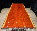 Bubinga live edge solid wood slab dining table 218x93cm with natural edge and high-gloss finish