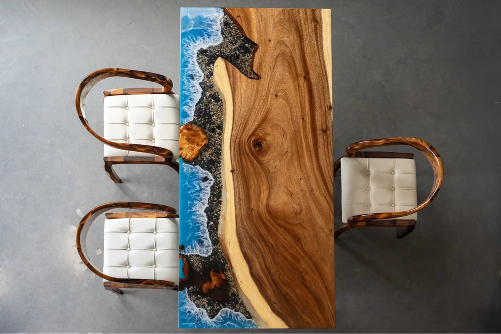 Premium South American Walnut Resin Ocean River Tabletop - Live Edge Wood Luxury Dining & Conference Table Slab (220x90x5cm)