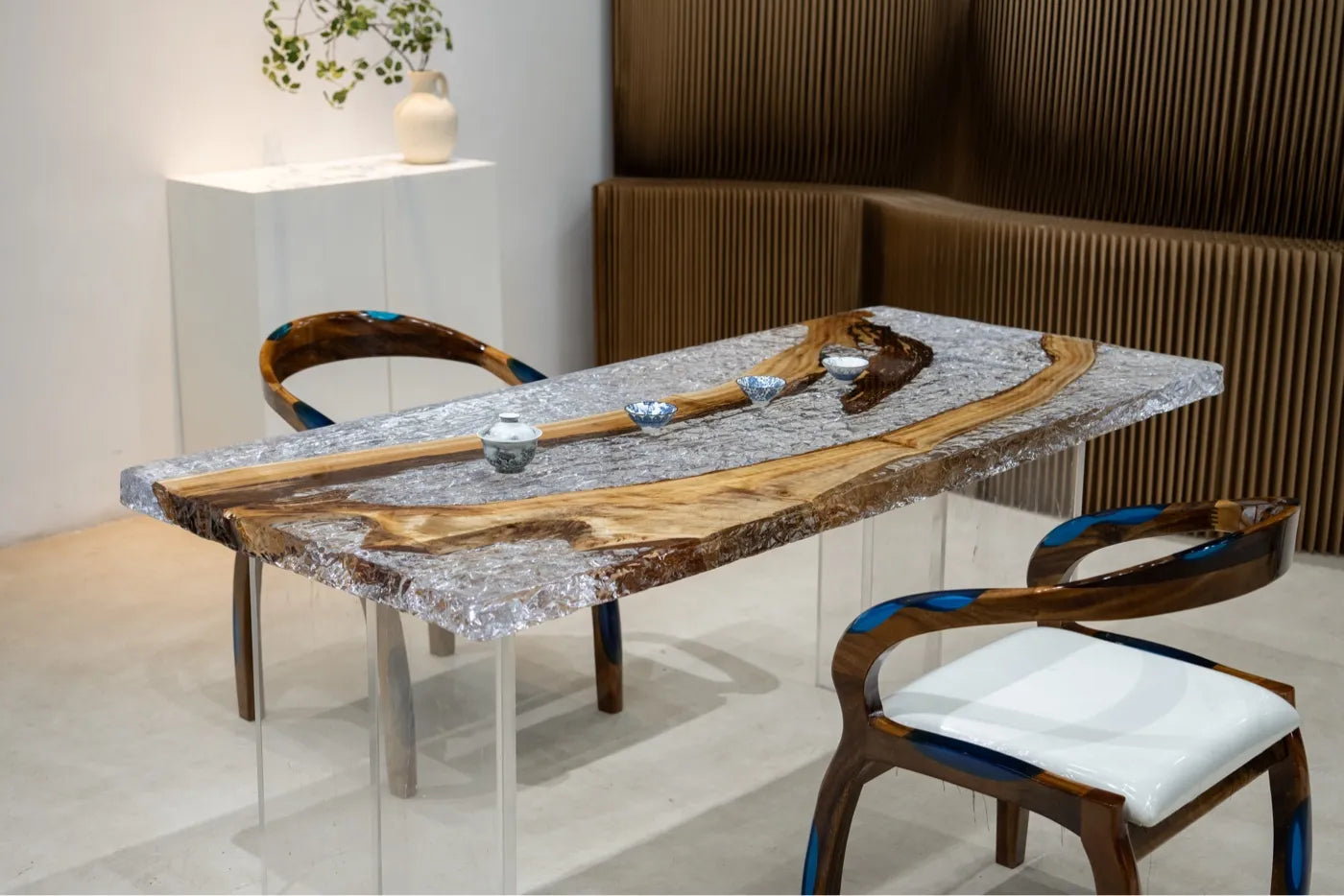 Epoxy Resin Dining Table | Crystal Clear River Table Top/Epoxy Resin River Table Wooden Tea Table Oak Solid Wood Large Panel Table Ebony Tea Table Mahogany Walnut Wood