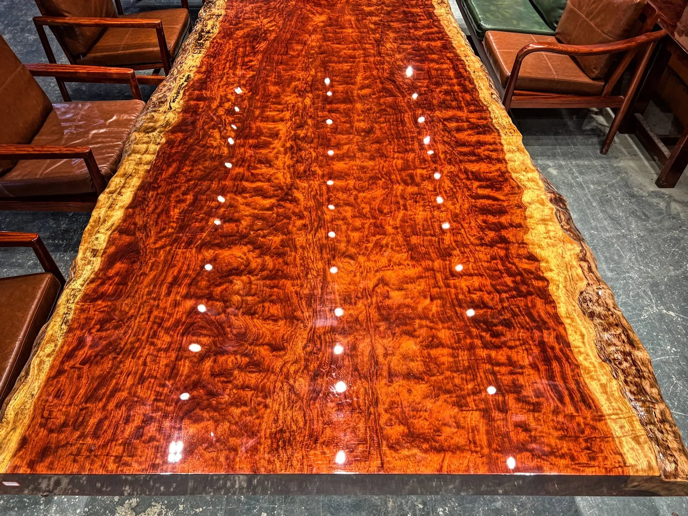 Statement Monumental Figured Bubinga Live Edge Conference Table Slab - Premium African Rosewood (Top Only)