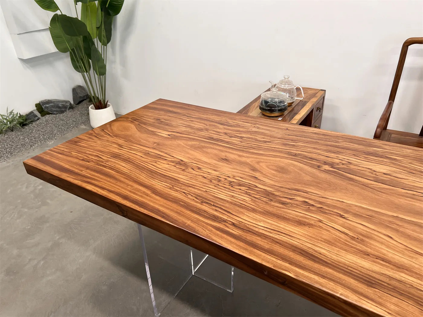 Premium Solid Wood Slab Table 313x88cm | Zebra Wood Large Dining Table, Meeting Desk & Tea Table