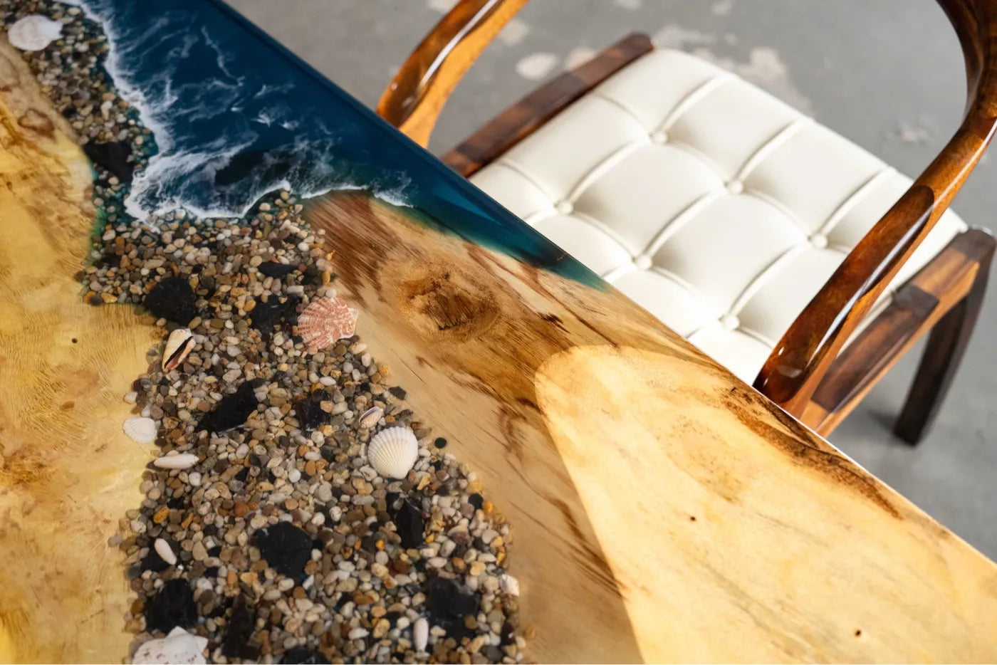 150cm Walnut Epoxy River Table | 3D Ocean Wave & Reef Resin Desk | 4-Seater Small Dining Table & Luxury Tea Table