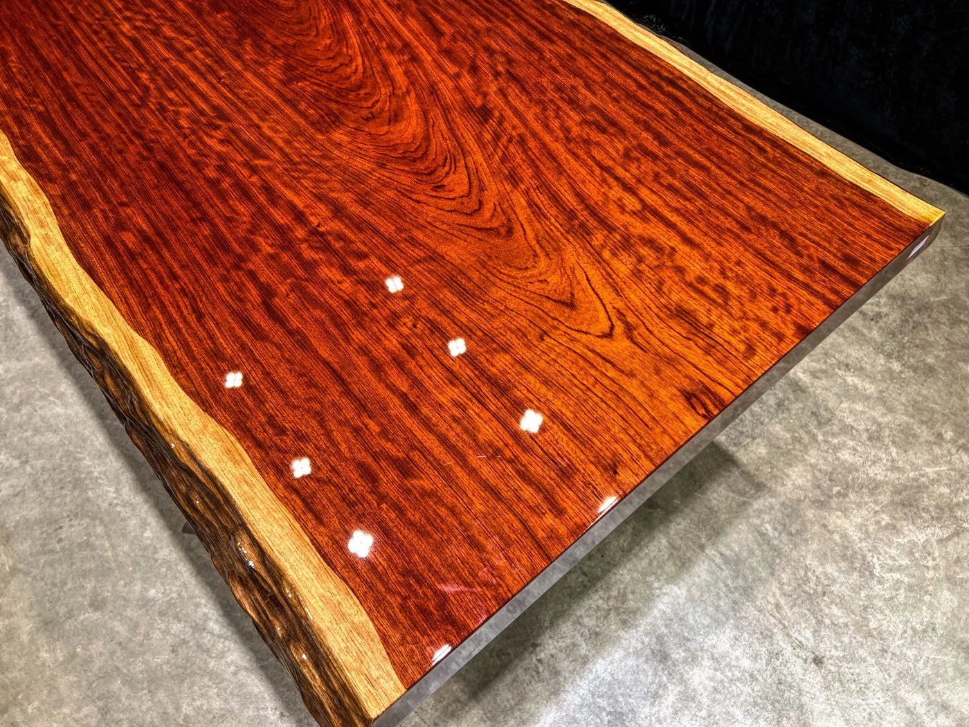 Bubinga Live Edge Solid Wood Slab Dining Table – 218cm | Free Stainless Steel Base