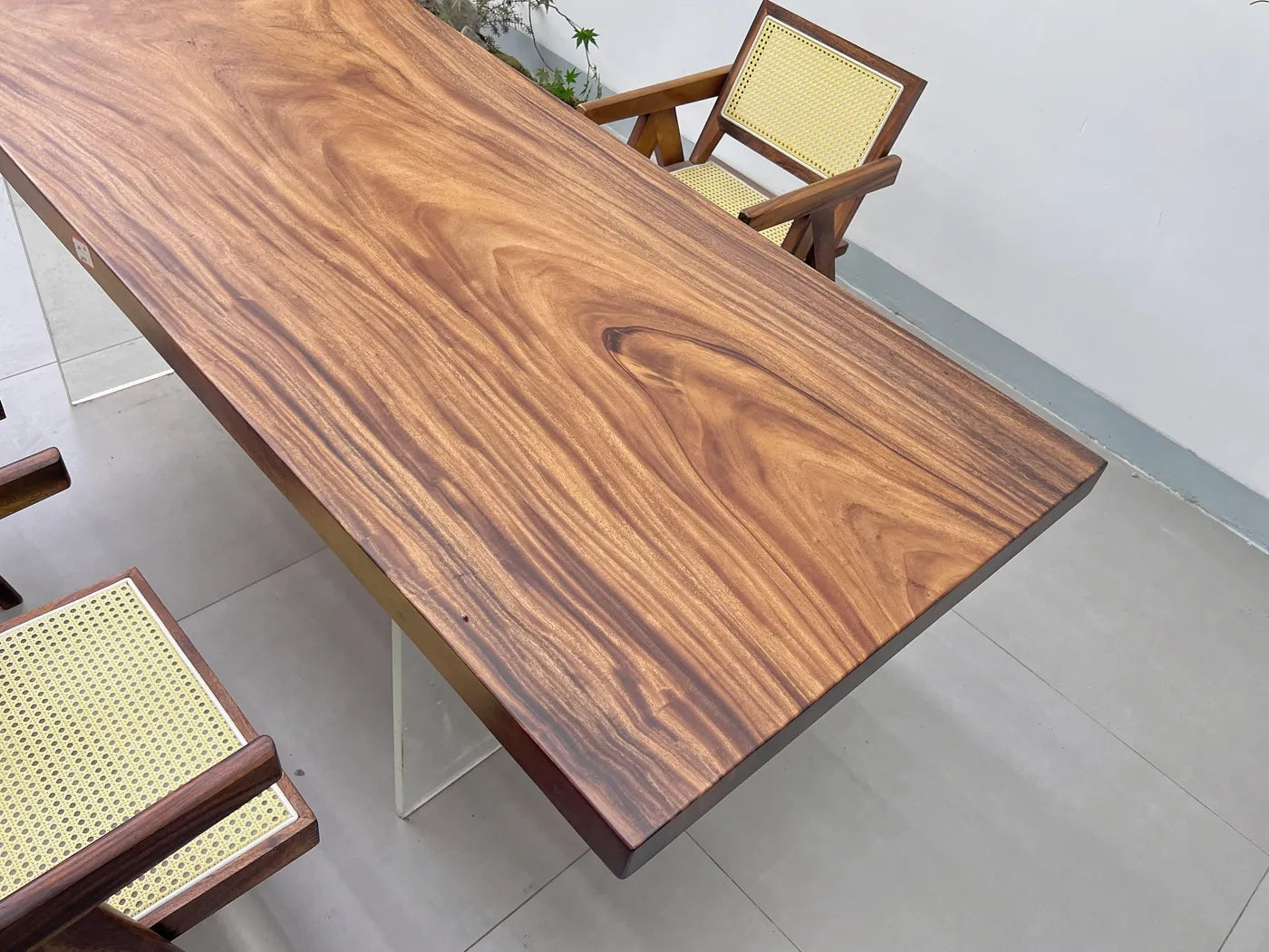 Premium Live Edge Suar Wood Dining Table | Handcrafted South American Walnut Conference Slab | Free Stainless Steel Legs Included (210x88x6cm)