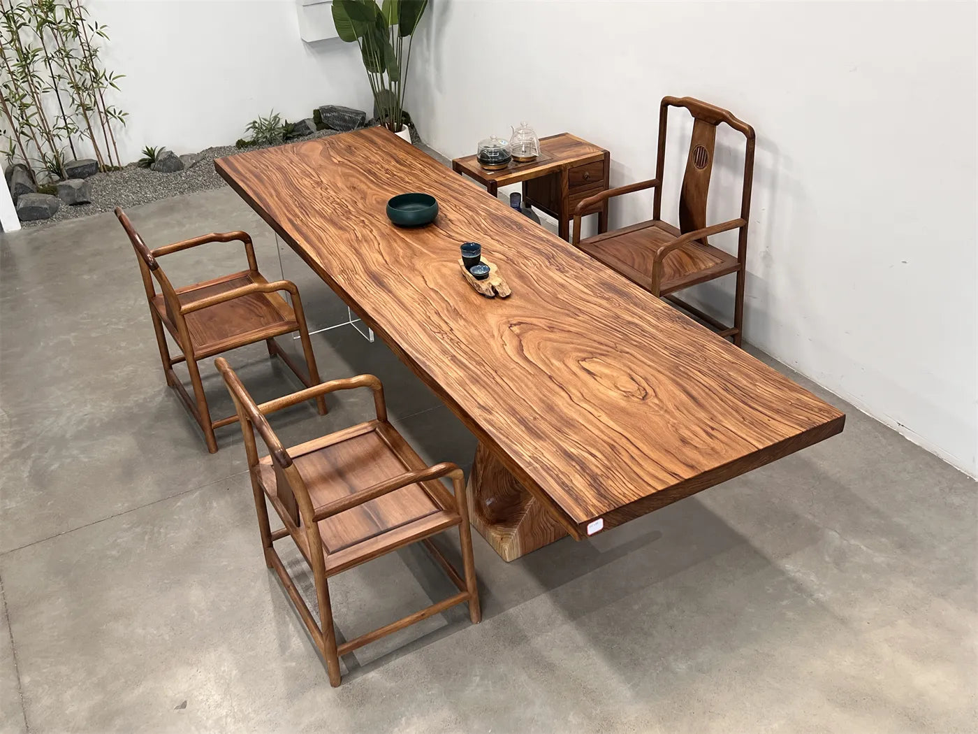 Premium Solid Wood Slab Table 313x88cm | Zebra Wood Large Dining Table, Meeting Desk & Tea Table