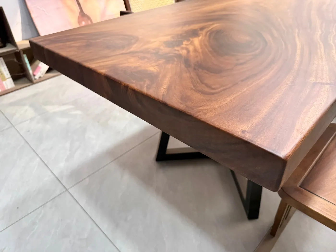 South American Walnut Live Edge Dining Table 180cm | Solid Wood Slab | Free Steel Base
