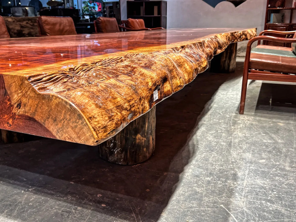 Statement Monumental Figured Bubinga Live Edge Conference Table Slab - Premium African Rosewood (Top Only)