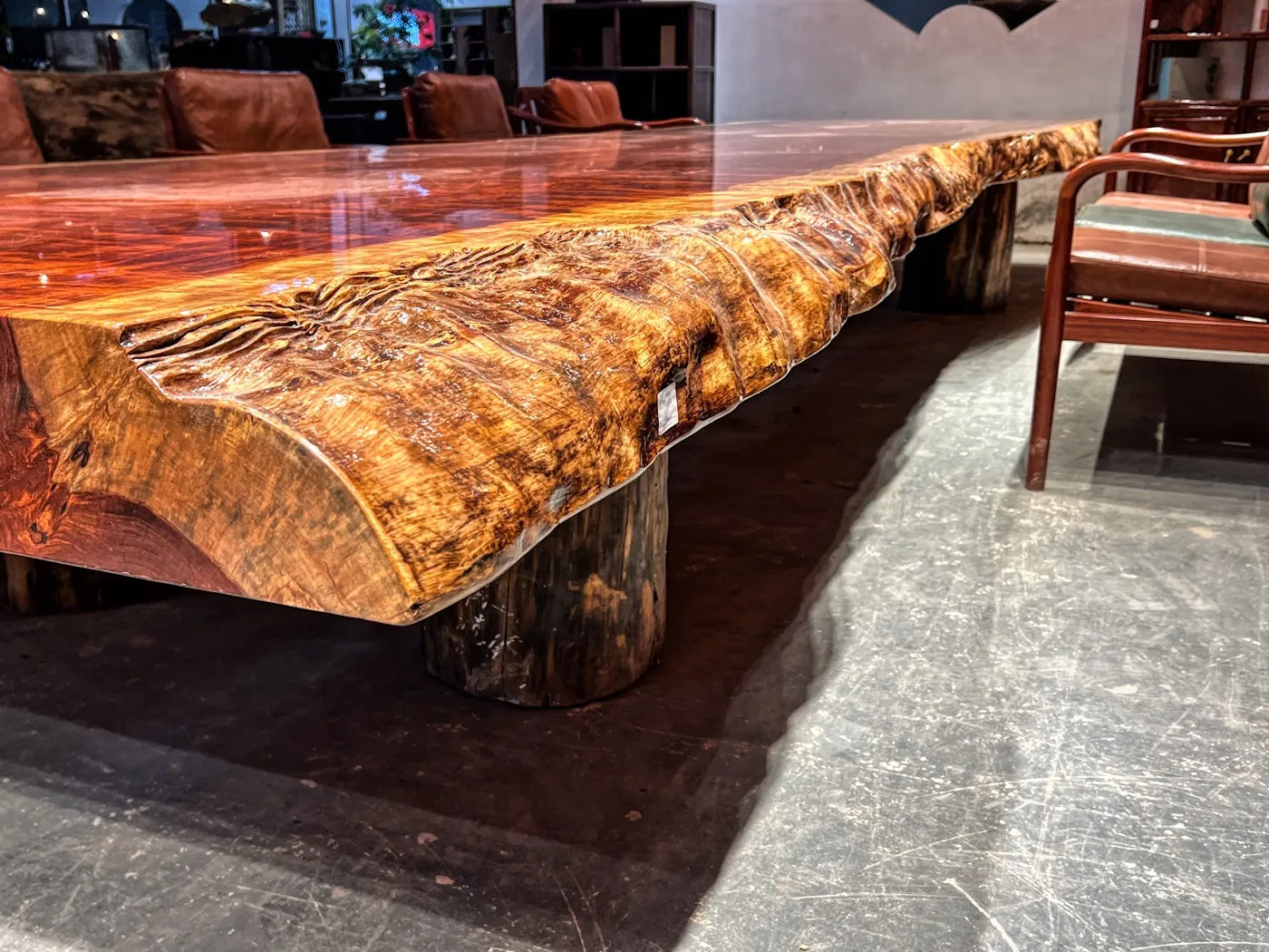 Statement Monumental Figured Bubinga Live Edge Conference Table Slab - Premium African Rosewood (Top Only)