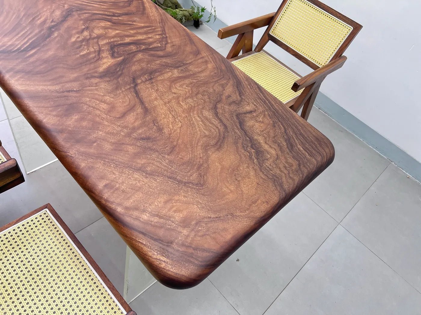 Pebble Live Edge Suar Wood Slab Table | Handcrafted South American Walnut Dining Table & Luxury Desk | Free Stainless Steel Legs Included (123x72x6cm)