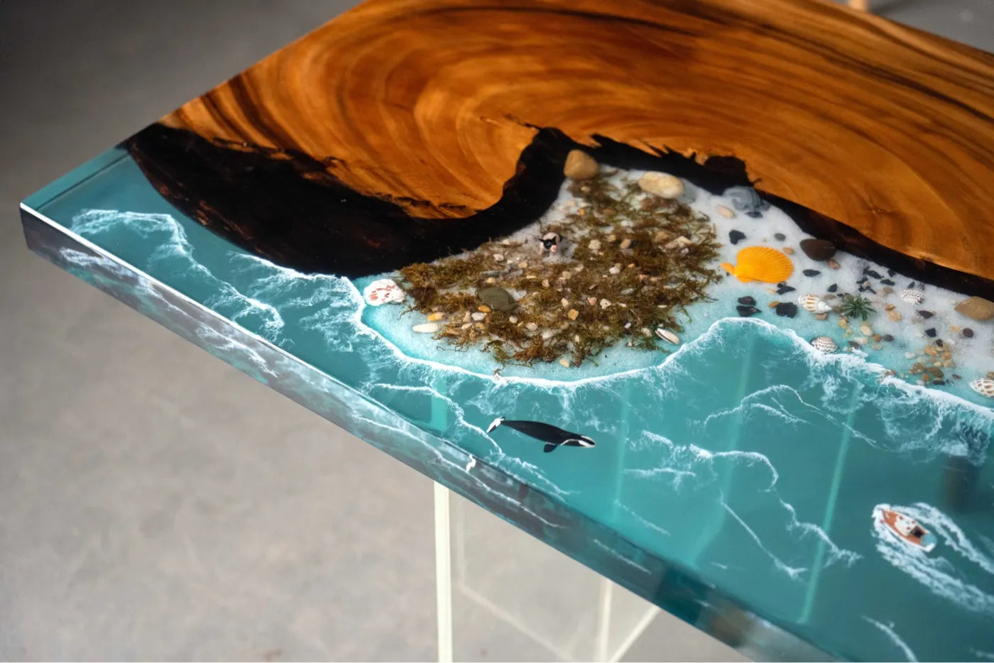 180cm Walnut Epoxy River Table | Blue Ocean Wave Resin Office Desk & 4-6 Seater Dining Table