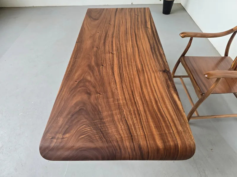 South American Walnut Live Slab Dining Table Top – 175x71cm | Rounded Edges | Stainless Steel Legs Included
