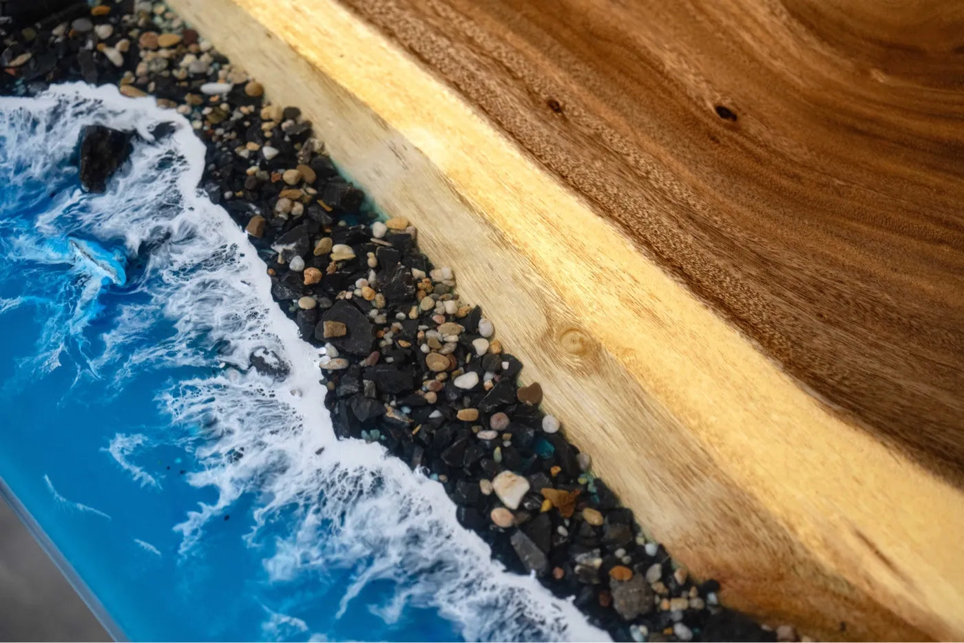 Premium South American Walnut Resin Ocean River Tabletop - Live Edge Wood Luxury Dining & Conference Table Slab (220x90x5cm)