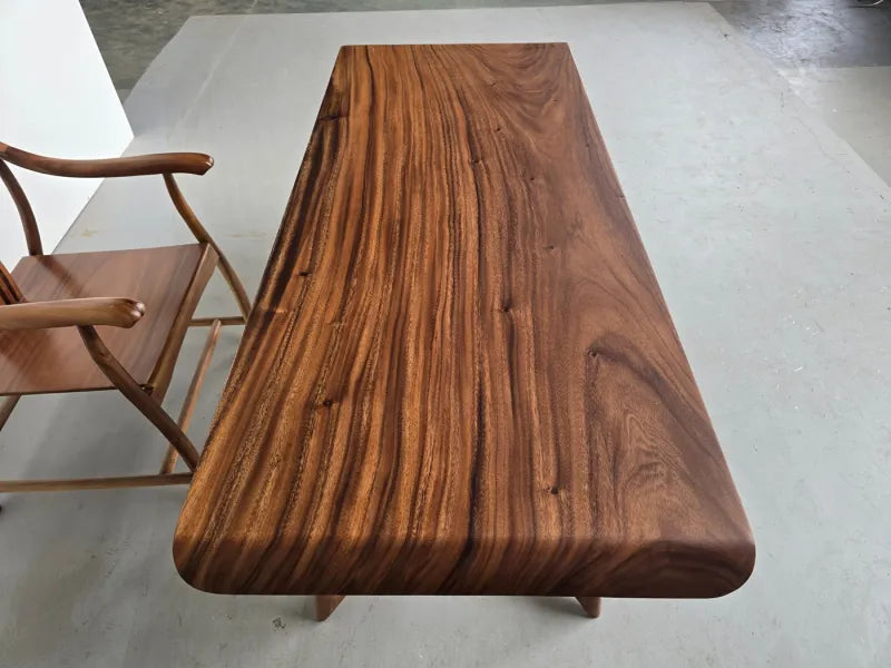 South American Walnut Live Slab Dining Table Top – 175x71cm | Rounded Edges | Stainless Steel Legs Included