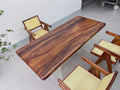 Luxury Pebble Live Edge Suar Wood Dining Table | Handcrafted South American Walnut Slab with Floating Acrylic Legs | Modern Executive Desk (170x75x6cm)