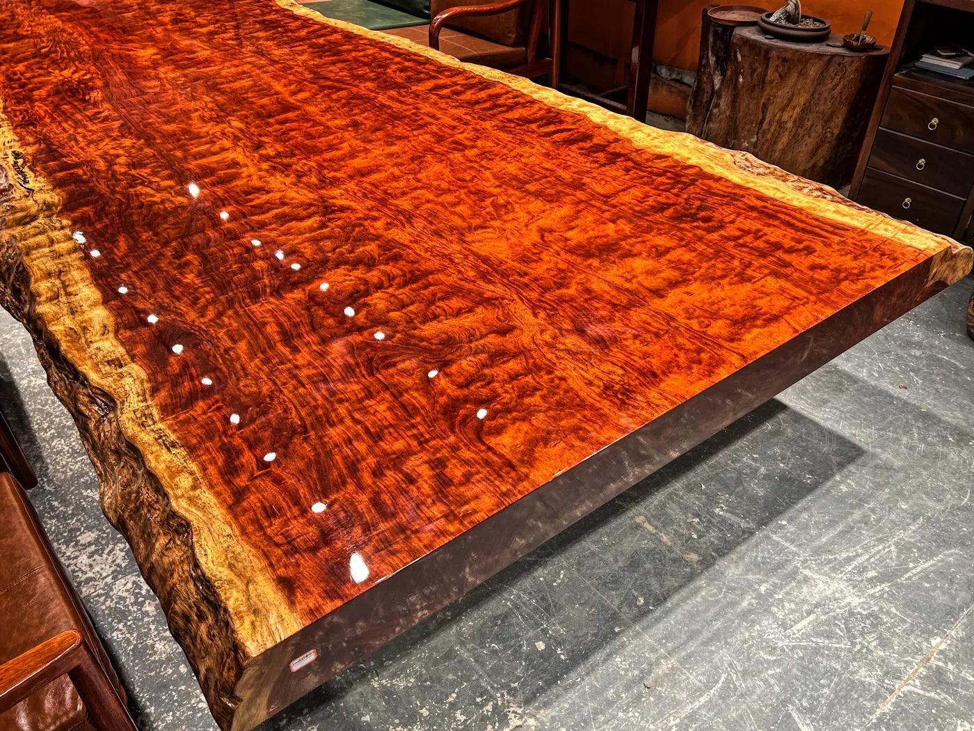Statement Monumental Figured Bubinga Live Edge Conference Table Slab - Premium African Rosewood (Top Only)