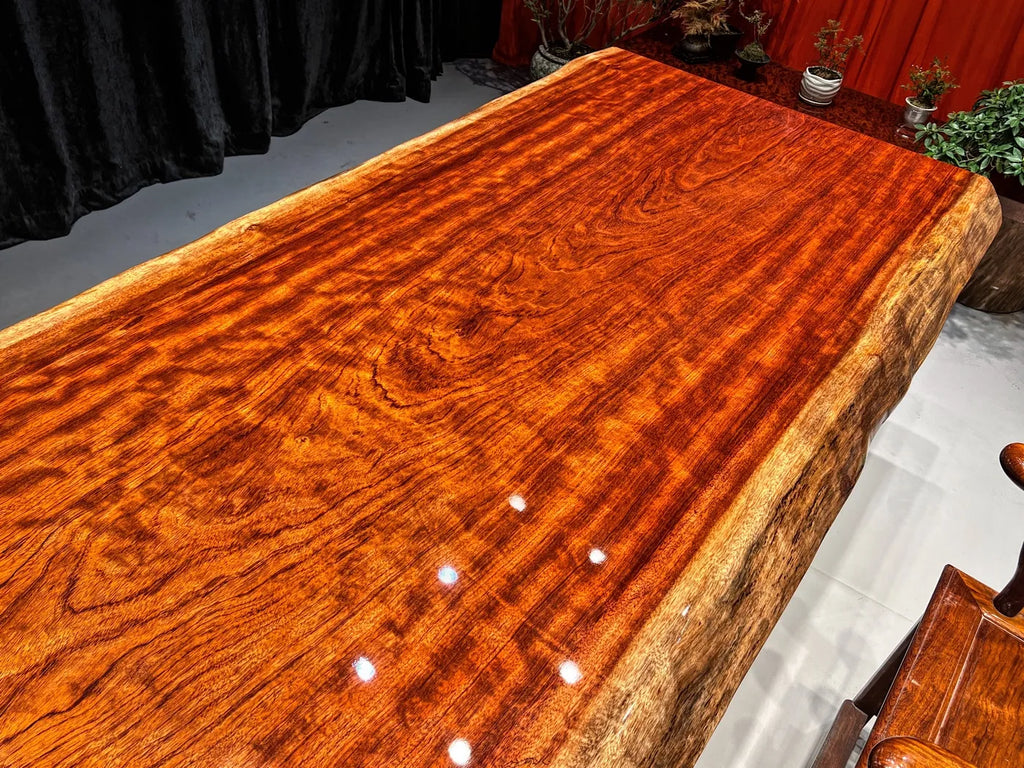 Exquisite Flame Grain Bubinga Live Edge Wood Slab Tabletop - Premium African Rosewood (Top Only)