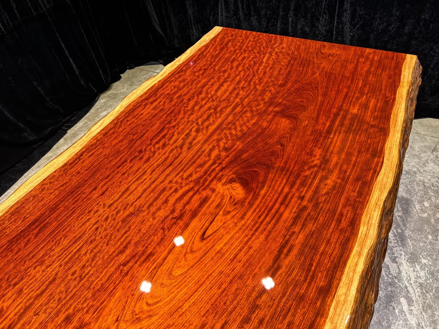 Bubinga Live Edge Solid Wood Slab Dining Table – 218cm | Free Stainless Steel Base