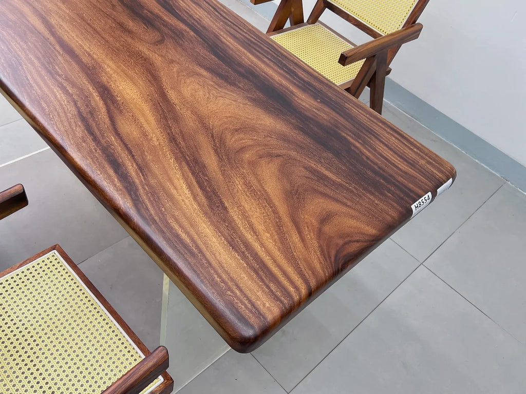 Luxury Pebble Live Edge Suar Wood Dining Table | Handcrafted South American Walnut Slab with Floating Acrylic Legs | Modern Executive Desk (170x75x6cm)