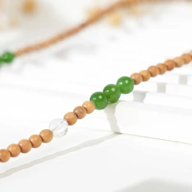 【Original】India Old Mountain Sandalwood Multi-Wrap Bracelet | Hetian Jade & White Crystal 0.4cm