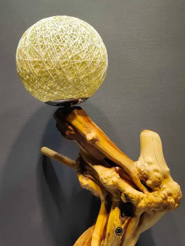 Cliff cypress root lamp front view with warm light