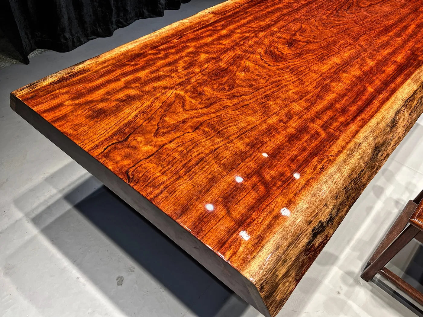 Exquisite Flame Grain Bubinga Live Edge Wood Slab Tabletop - Premium African Rosewood (Top Only)