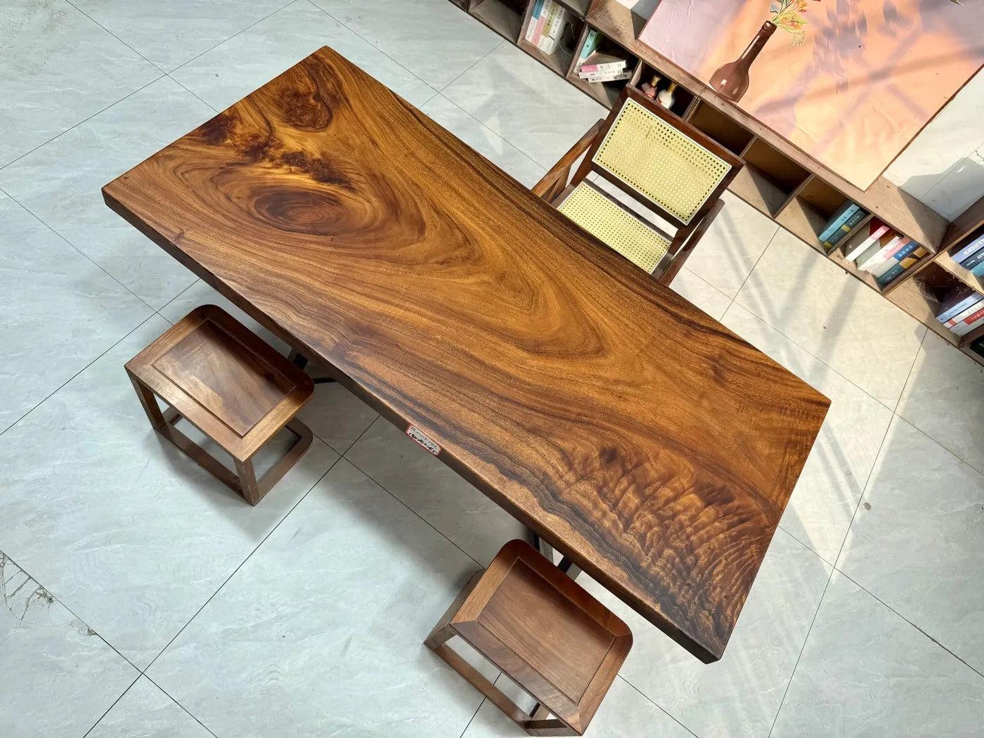 South American Walnut Live Edge Dining Table 180cm | Solid Wood Slab | Free Steel Base