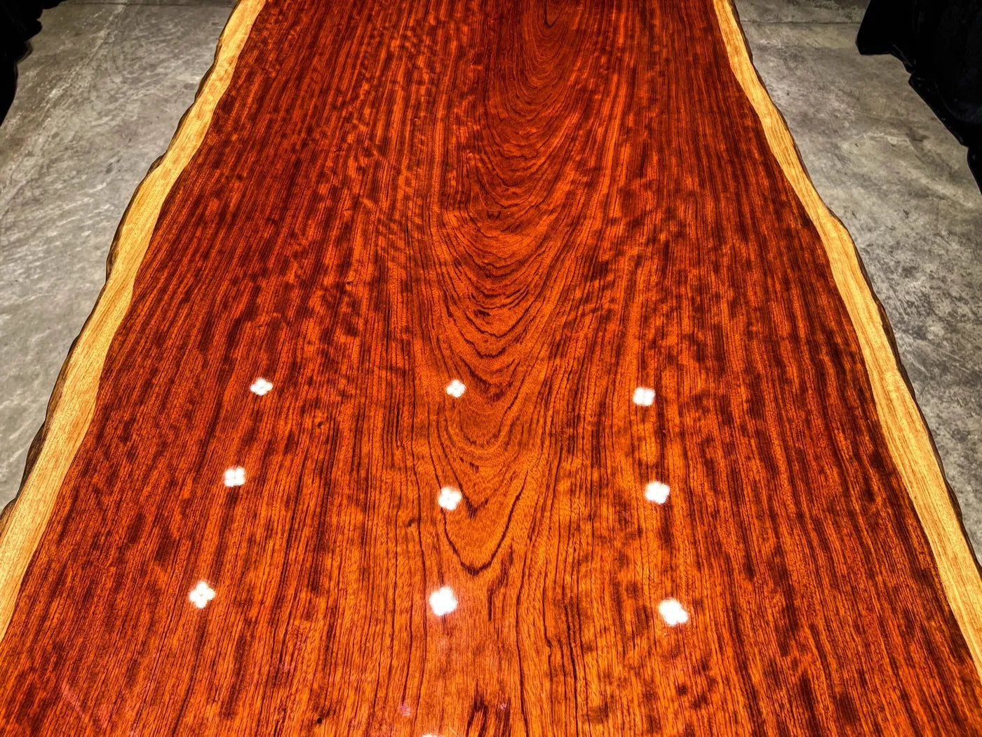 Bubinga Live Edge Solid Wood Slab Dining Table – 218cm | Free Stainless Steel Base