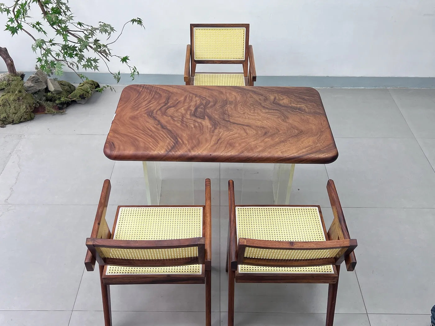 Pebble Live Edge Suar Wood Slab Table | Handcrafted South American Walnut Dining Table & Luxury Desk | Free Stainless Steel Legs Included (123x72x6cm)