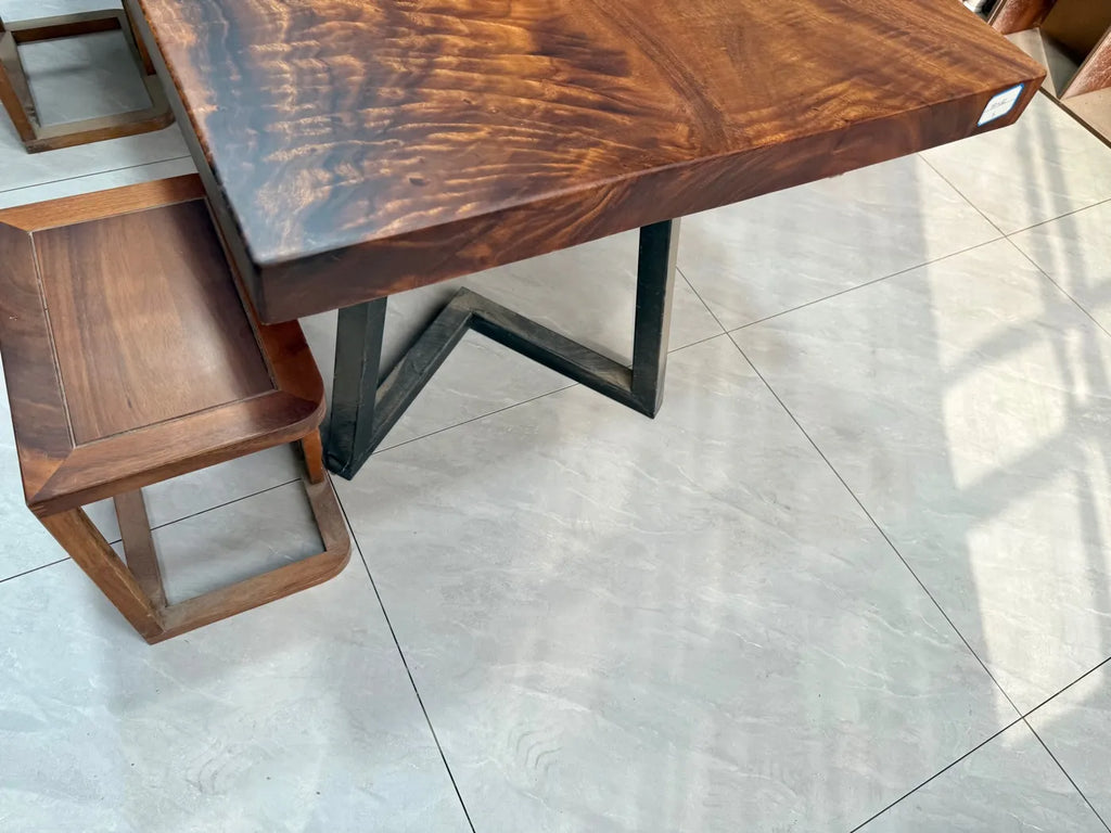 South American Walnut Live Edge Dining Table 180cm | Solid Wood Slab | Free Steel Base