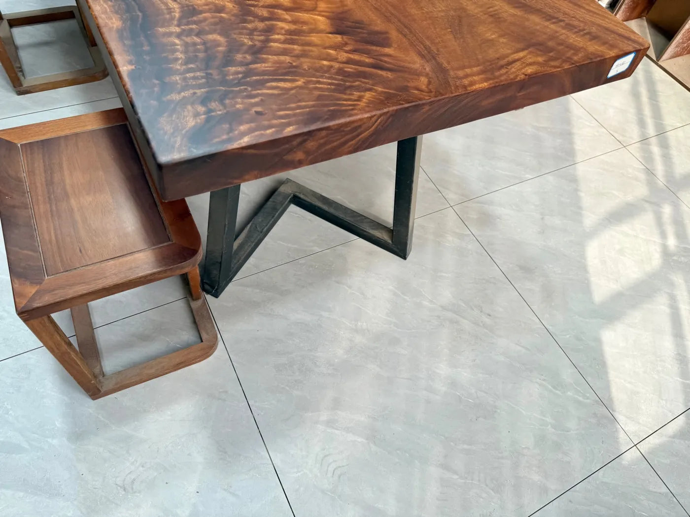South American Walnut Live Edge Dining Table 180cm | Solid Wood Slab | Free Steel Base