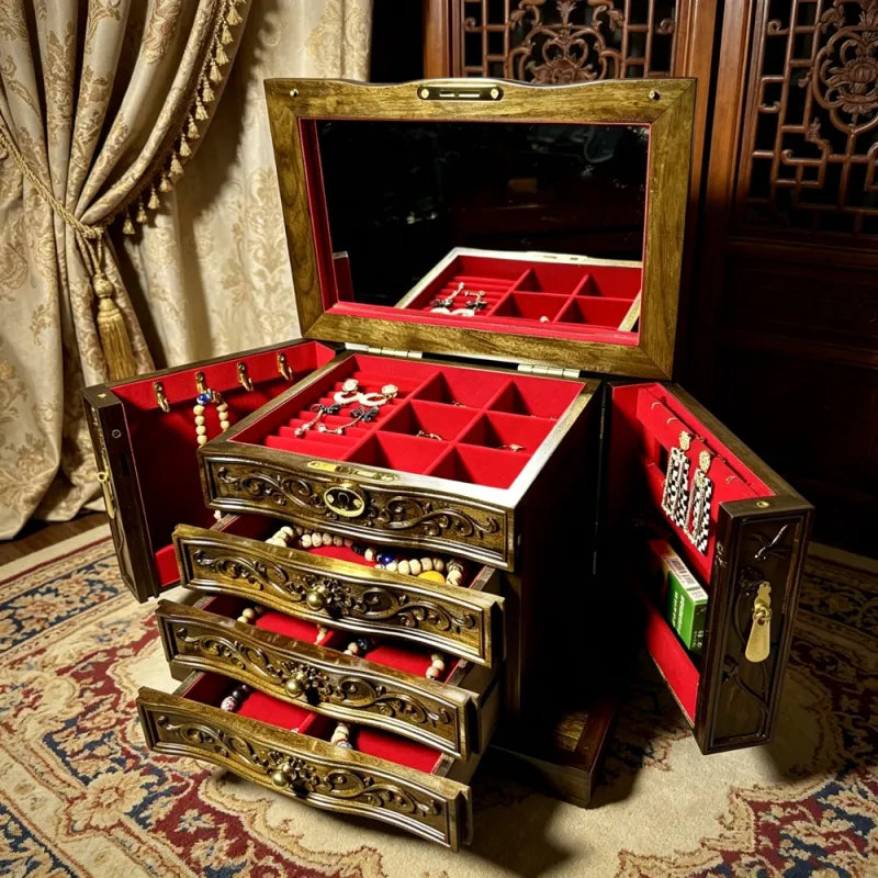 Sunken Golden Phoebe Ebony Jewelry Box – Luxury Chinese Wooden Organizer